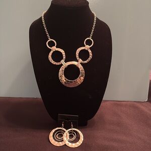 Silver Hammered Statement Necklace & Earrings